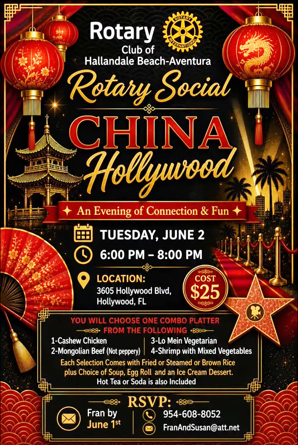 Rotary Social: Tue., Jun 2, @ 6:00 PM